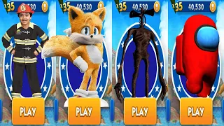 Tag with Ryan vs Sonic Dash vs Siren Head Runner vs Among Us Rush - All Characters Unlocked