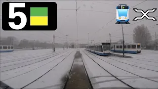 🚊 GVB Amsterdam Tramlijn 5 Cabinerit Centraal Station - Station Zuid - Remise Havenstraat in sneeuw