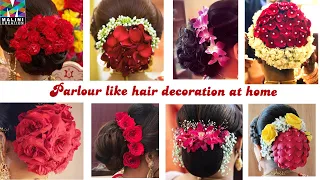 5 ideas for fresh flower, rose petal hair decoration / parlour hairstyle & hair accessory at home