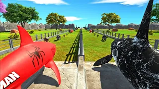 SPIDERMAN SHARK vs VENOM ORCA - Who is faster and stronger? - Animal Revolt Battle Simulator ARBS