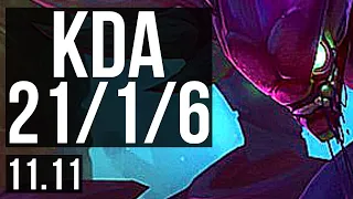 KHA'ZIX vs IVERN (JUNGLE) | Quadra, 21/1/6, Rank 4 Kha, Legendary | EUW Challenger | v11.11