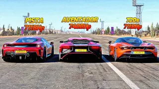 FH5 DRAG RACE: Mclaren 720s vs Aventador Sv vs Ferrari 488 Pista