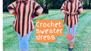 Crochet turtle neck sweater dress