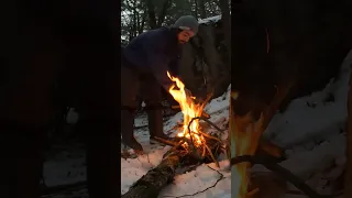 Winter Camping NO Sleeping Bag under a Rock