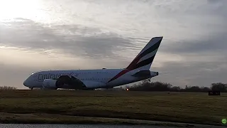 Emirates A380 taxi and takeoff, Birmingham BHX