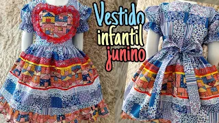 Como fazer ⭐️ VESTIDO DE GUADRILHA INFANTIL _PARA INICIANTES (MODELAGEM COM MEDIDAS)