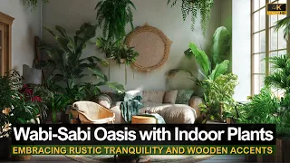 Embracing Rustic Tranquility: A Wabi-Sabi Oasis with Indoor Plants and Wooden Accents