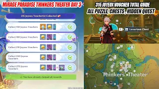 Mirage Paradise Thinkers Theater Day 3 : All Puzzle, Chests & 315 Joyeux Voucher Total Guide