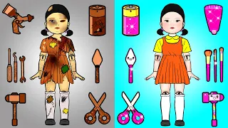 [30 Minutes Compilation] - OMG! How To Fix SQUID GAME Doll? | DIY Paper Dolls & Cartoon