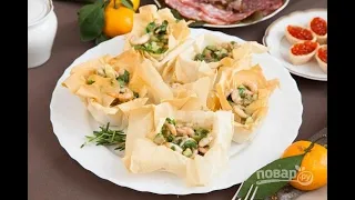 Салат с креветками в тарталетках. Вкусная домашняя рецепт с фото