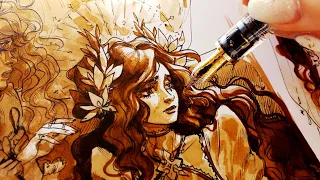 ☀ Chill Sketchbook Session #4 // Painting a full character scene and a fashion doodle with Ink