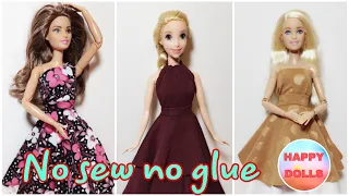 👗 DIY doll dresses NO SEW NO GLUE #dolls #barbie #happydolls