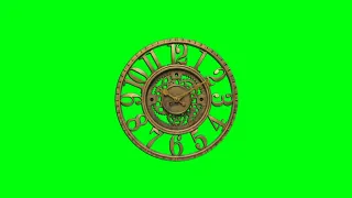 Gold Colored Analog Clock, Watch Animation Green Screen Stock Footage HD_1080p