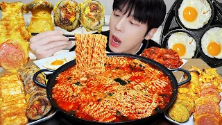 MUKBANG ASMR | EGG SPECIAL FIRE NOODLES & FRIED EGG SPEM, TOFU, SAUSAGE,  Kimchi ! EGG DISH EATING