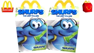 2017 McDONALD'S SMURFS HAPPY MEAL TOYS BOX UK BRAINY SMURF THE LOST VILLAGE MOVIE 3 FULL WORLD SET