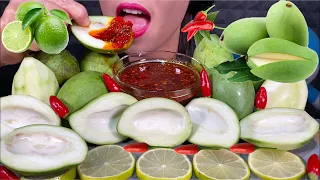 ASMR EXTREME SOUR MANGO, LIME + EXTRA SPICY SAUCE MASSIVE Eating Sounds