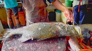 (AGE 83) LIVE FISH CUTTING || HUGE EMPEROR FISH CUTTING SKILLS || ASIAN STREET FOOD