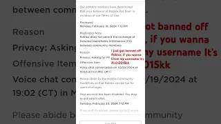 I just got banned off of Roblox  #banned #bannedroblox I was swearing in voice chat I don’t know Why