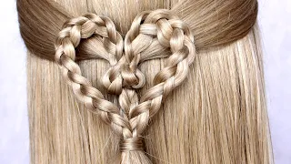 ❤ EASY Heart hairstyle for medium long hair tutorial ❤ #shorts