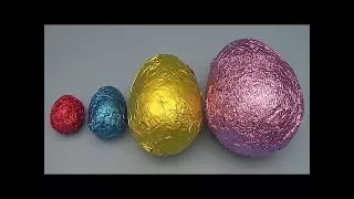 Learn Sizes with Surprise Eggs! Opening HUGE Colourful Chocolate Mystery Surprise Eggs!11