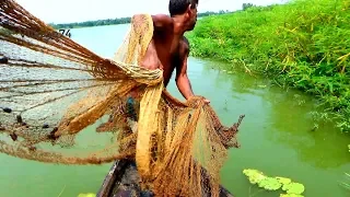 Net Fishing on Boat।Traditional Cast Net Fishing in River।fishing videos (part-305)