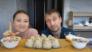 МУКБАНГ ХИНКАЛИ с ГОВЯДИНОЙ / ОБЪЕДАЕМСЯ ОТ ПУЗА #mukbang MUKBANG KHINKALI WITH BEEF