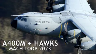 Mach Loop 2023 - Airbus A400M and Hawk T2s low flying