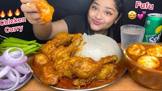 NIGERIAN DISH FUFU WITH SPICY CHICKEN CURRY 🔥 AND SPICY EGG CURRY|SPICY CHILLIES EATING|EATING SHOW