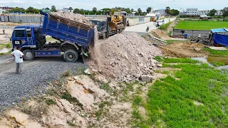 Simply Begin a New Project by Komatsu D58P Bulldozer Push Dirt Into  Field With  Dump Truck Loading