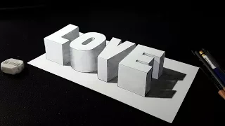 How to Draw 3D "Love" Word - Easy Pencil Drawing