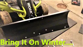 100 AH RYOBI Electric Riding Lawn Mower Snow Plow Blade Install