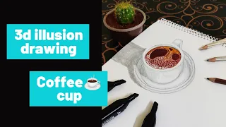 3d illusion art of a coffee cup☕