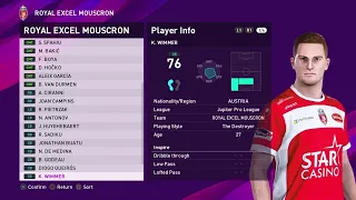 ROYAL EXCEL MOUSCRON Players Faces And Ratings PES 20