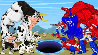 SPIDER VERSE T-REX DINOSAURS, TRANSFORMERS: RISE OF THE BEASTS VS COW: Who Is The King Of Monster?