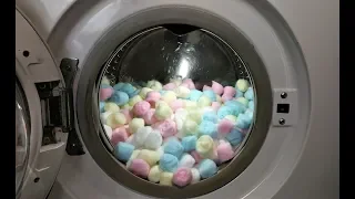Experiment - Colored Cotton Balls - in a Washing Machine