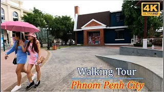 [4K] Walking Tour In Euro Park Under The Rain In Phnom Penh City, Cambodia