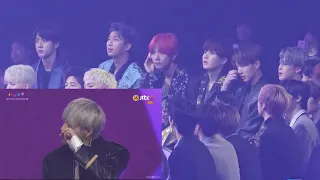 (ENG SUBS) 181201 BTS reaction to Wanna One Emotional 'Record of the Year' Speech @MMA