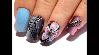 Beautiful and simple nail design. TOP amazing nail designs Flower in the grid