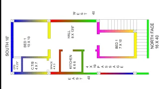 16 × 40 north face house plan with L shape stairs