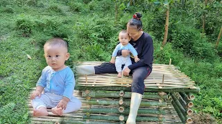 Single mother builds a bamboo chicken coop.The process of completing the farm, new life.