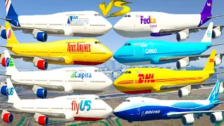 GTA V: Every Boeing 747 Cargo Airplanes VS Every Jet Airplanes Los Santos Airport Crash Compilation