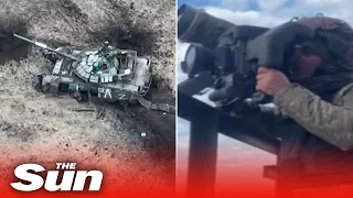 Ukrainian marines destroy Russian tank using javelin missile in Donetsk