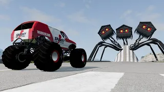 Cars vs Giant 3-Headed House Head Monster | BeamNG.Drive