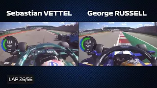 Vettel vs Russell USA battle onboard with telemetry | 2021 US GP