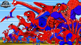 ALL RED SPIDER-MAN DINOSAURS Battle in Jurassic World| SuperHero Dinosaurs Pro Miles Morales Costume