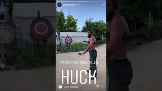 JASON MOMOA  AXE THROWING (aquamen)