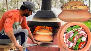 Palak Gosht Dum Pukht Recipe in Handi I Inside DIY Wood Fire Oven I with Roghani Naan I