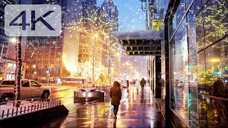 HEAVY SNOW hits Chicago |  Cinematic Night walk on the Mag Mille 4K