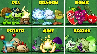 Team PEA x DRAGON x BOMB x POTATO x MINE x BOXING - Who Will WIn? - PvZ 2 Team Plant Battlez