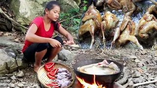 Just Survival Food: Finding and Boiling Quall Eggs for lunch while in forest @lisaCooking2